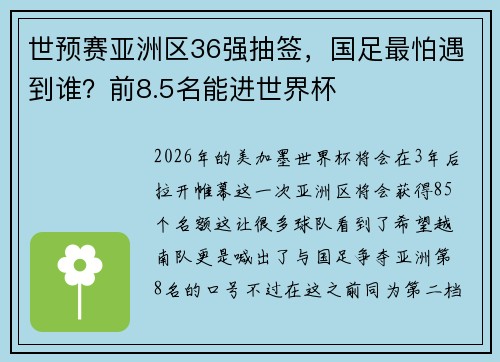 世预赛亚洲区36强抽签，国足最怕遇到谁？前8.5名能进世界杯